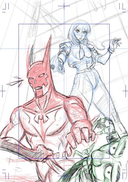 I saw an image of GitS cast along with Batman Beyond and thought it was an awesome idea.  Thus this digital sketch came about.  Different layers for each character (colored) and BG, plus a separate more detailed sketches.  Not sure if I'll finish it, as a lot of work needs to be done, but it was a fun to doodle this idea.